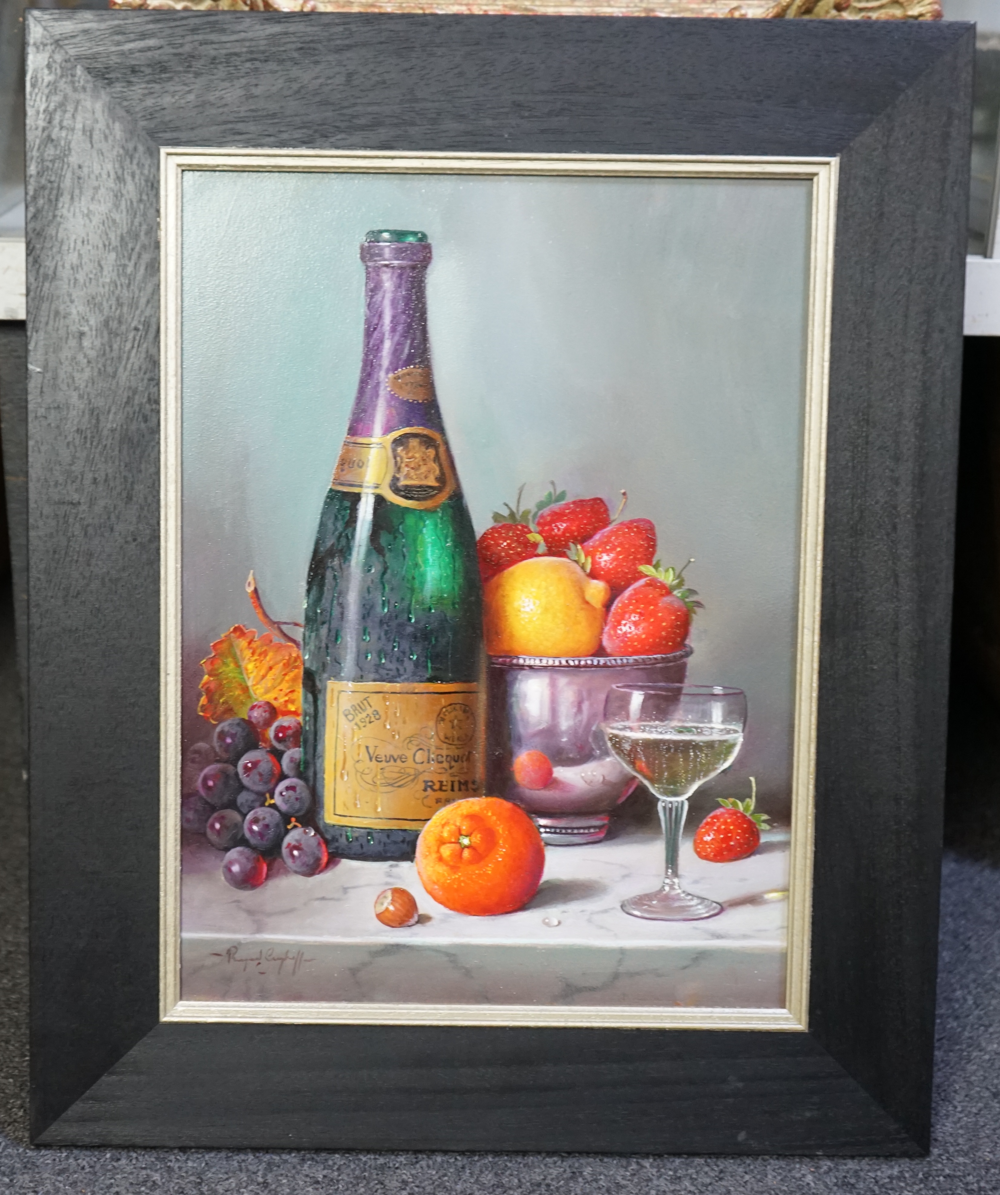 Raymond Campbell (English, 1956-), 'Veuve Clicquot Champagne 1928', oil on board, 39.5 x 29cm